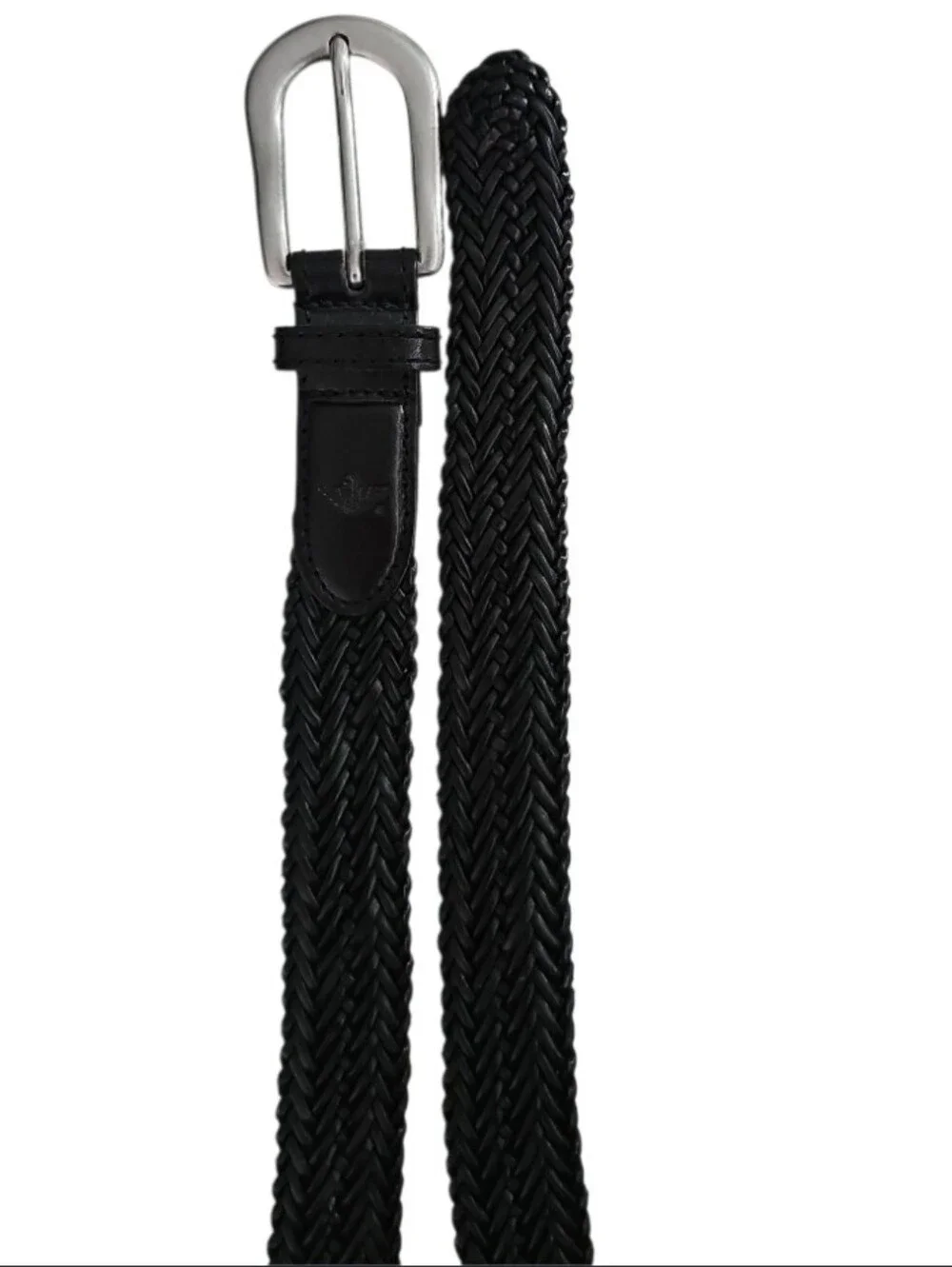 Dockers Braided Leather Belt Women M Black Woven Full Grain Brass Buckle